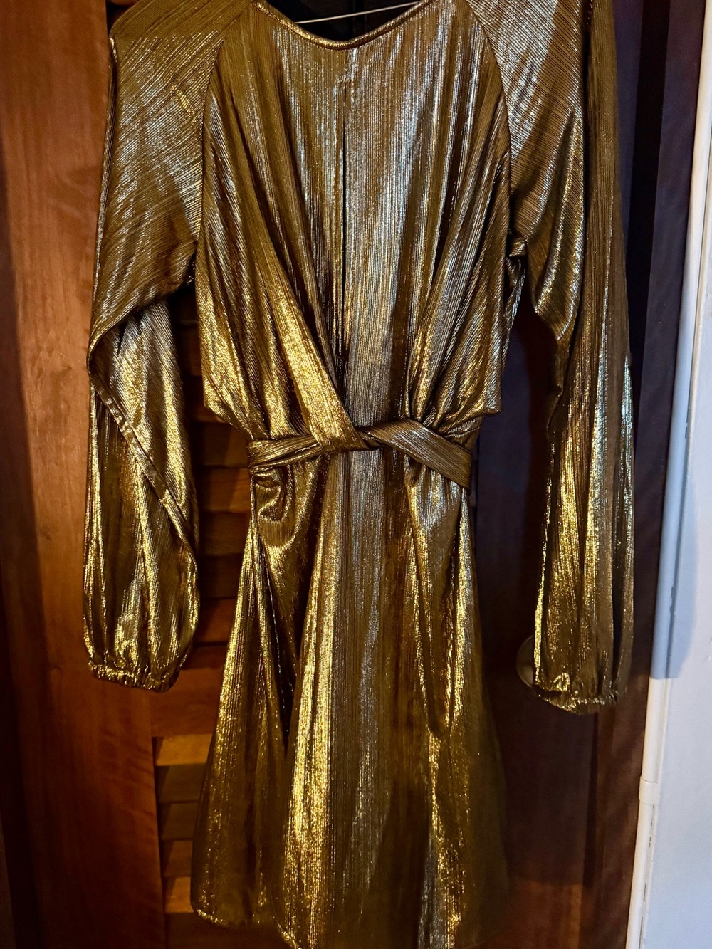 Dance & Marvel Black and Gold Metallic Wrap Top